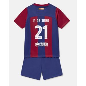Frenkie de Jong #21 Barcelona Hjemmebanesæt Børn 2023-24 Kort ærmer + korte bukser