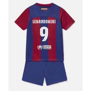 Robert Lewandowski #9 Barcelona Hjemmebanesæt Børn 2023-24 Kort ærmer + korte bukser