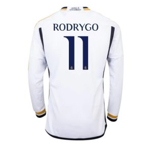 Rodrygo Goes #11 Real Madrid Hjemmebanetrøje 2023-24 hvid Lange ærmer