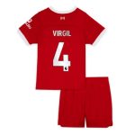 Virgil van Dijk #4 Liverpool Hjemmebanesæt Børn 2023-24 Kort ærmer + korte bukser