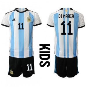 Angel Di Maria #11 Argentina Hjemmebanesæt Børn VM 2022 Kort ærmer + korte bukser
