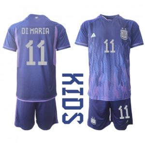 Angel Di Maria #11 Argentina Udebanesæt Børn VM 2022 lilla Kort ærmer + korte bukser