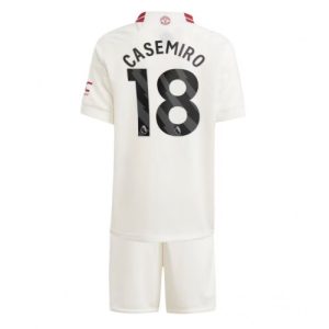 Casemiro #18 Manchester United Tredje trøje Børn 2023-24 hvid Kort ærmer + korte bukser
