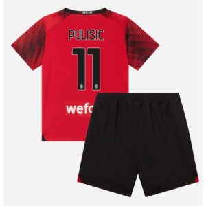 Christian Pulisic #11 AC Milan Hjemmebanesæt Børn 2023-24 rød Kort ærmer + sort korte bukser