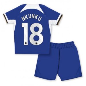 Christopher Nkunku #18 Chelsea Hjemmebanesæt Børn 2023-2024 Kort ærmer + korte bukser
