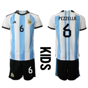 German Pezzella #6 Argentina Hjemmebanesæt Børn VM 2022 Kort ærmer + korte bukser
