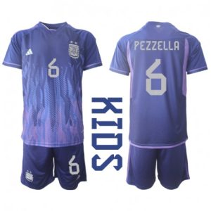 German Pezzella #6 Argentina Udebanesæt Børn VM 2022 lilla Kort ærmer + korte bukser
