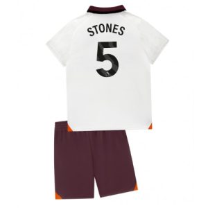 John Stones #5 Manchester City Udebanesæt Børn 2023-24 hvid Kort ærmer + rød korte bukser