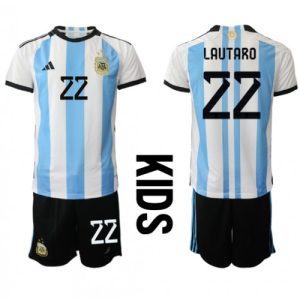 Lautaro Martinez #22 Argentina Hjemmebanesæt Børn VM 2022 Kort ærmer + korte bukser