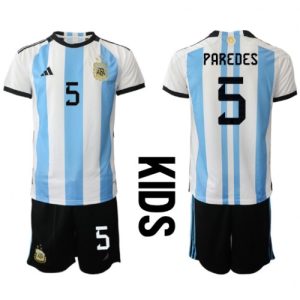 Leandro Paredes #5 Argentina Hjemmebanesæt Børn VM 2022 Kort ærmer + korte bukser