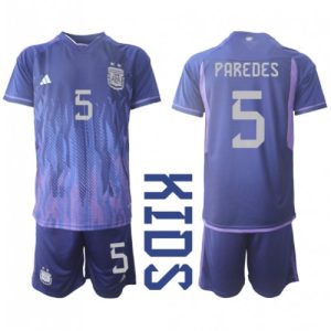 Leandro Paredes #5 Argentina Udebanesæt Børn VM 2022 lilla Kort ærmer + korte bukser