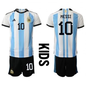 Lionel Messi #10 Argentina Hjemmebanesæt Børn VM 2022 Kort ærmer + korte bukser