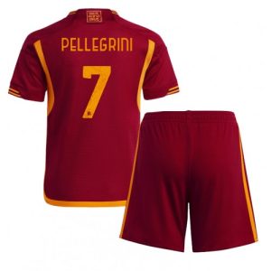 Lorenzo Pellegrini #7 AS Roma Hjemmebanesæt Børn 2023-2024 rød Kort ærmer + korte bukser