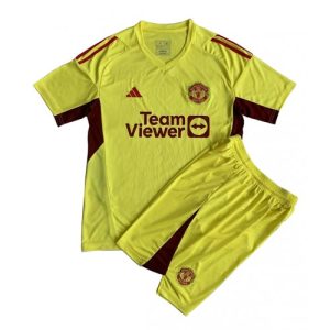 Manchester United Målmand Udebanesæt Børn 2023-24 gul Kort ærmer + korte bukser