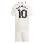 Marcus Rashford #10 Manchester United Tredje trøje Børn 2023-24 hvid Kort ærmer + korte bukser