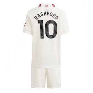 Marcus Rashford #10 Manchester United Tredje trøje Børn 2023-24 hvid Kort ærmer + korte bukser