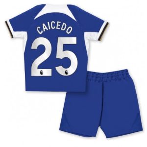 Moises Caicedo #25 Chelsea Hjemmebanesæt Børn 2023-2024 Kort ærmer + korte bukser