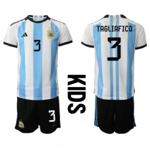 Nicolas Tagliafico #3 Argentina Hjemmebanesæt Børn VM 2022 Kort ærmer + korte bukser