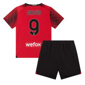 Olivier Giroud #9 AC Milan Hjemmebanesæt Børn 2023-24 rød Kort ærmer + sort korte bukser