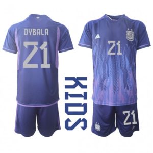 Paulo Dybala #21 Argentina Udebanesæt Børn VM 2022 lilla Kort ærmer + korte bukser