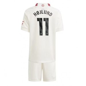Rasmus Hojlund #11 Manchester United Tredje trøje Børn 2023-24 hvid Kort ærmer + korte bukser