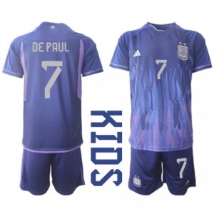 Rodrigo de Paul #7 Argentina Udebanesæt Børn VM 2022 lilla Kort ærmer + korte bukser