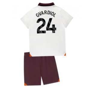Josko Gvardiol #24 Manchester City Udebanesæt Børn 2023-24 hvid Kort ærmer + rød korte bukser