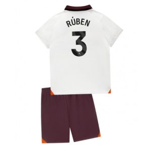Ruben Dias #3 Manchester City Udebanesæt Børn 2023-24 hvid Kort ærmer + rød korte bukser